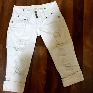 Almost Famous Distressed White Jean Capris